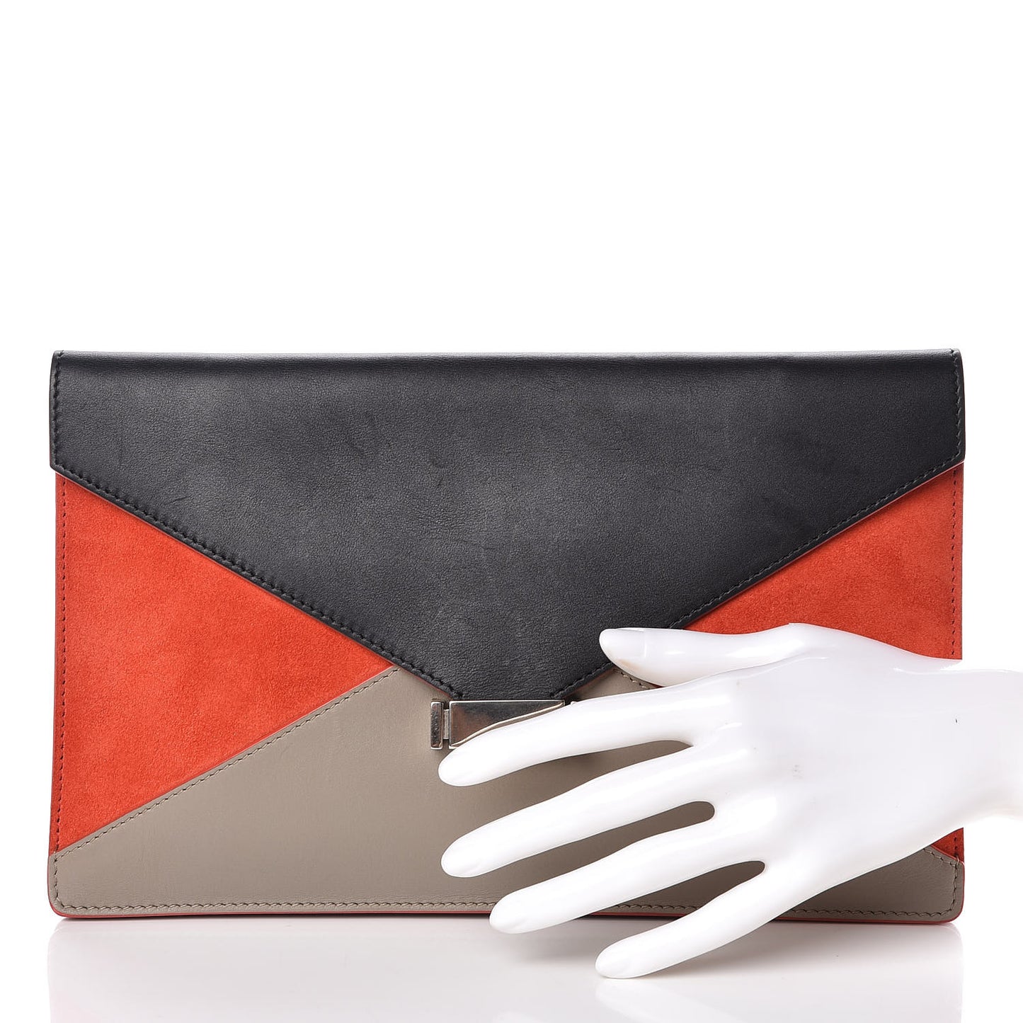 Calfskin Suede Tri-Color Diamond Clutch Red