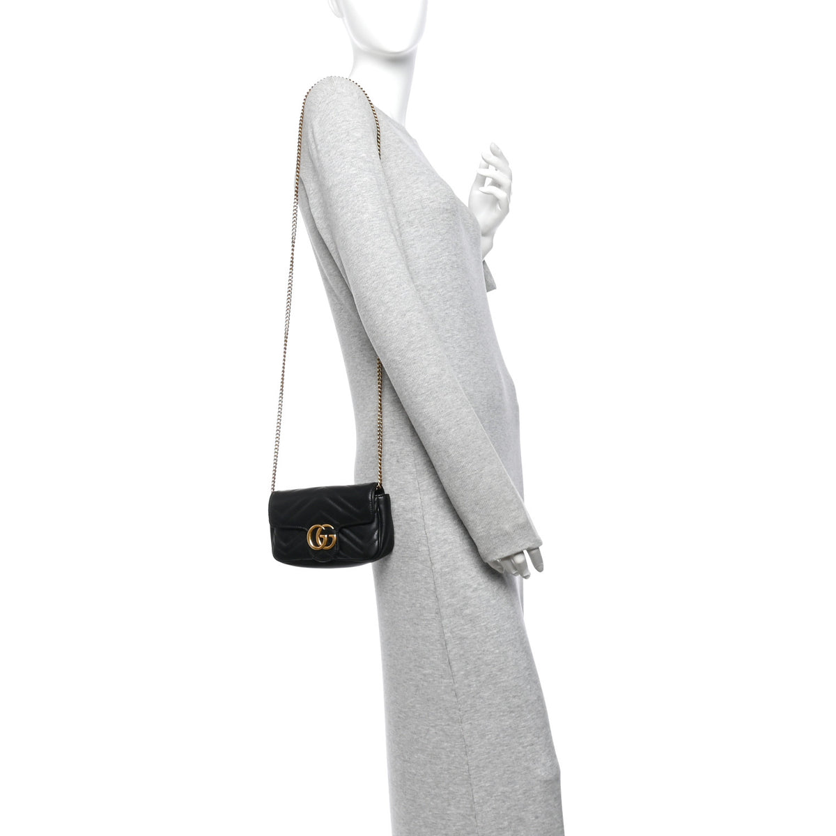Calfskin Matelasse Super Mini GG Marmont Shoulder Bag Black