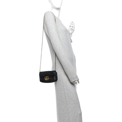 Gucci Calfskin Matelasse Super Mini GG Marmont Shoulder Bag Black 2 of 13
