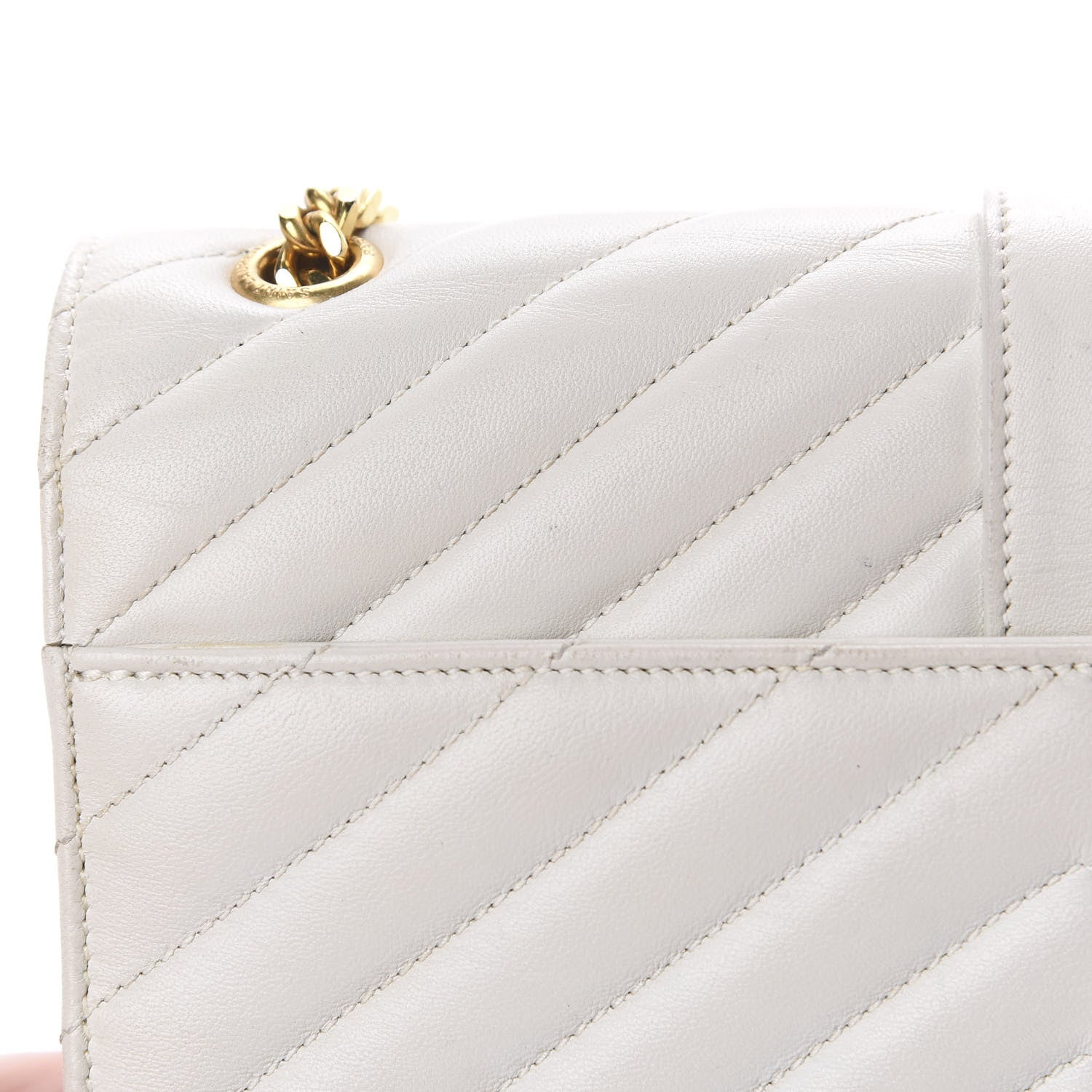 Saint Laurent Lambskin Matelasse Chevron Small Monogram Satchel Off White 8 of 21