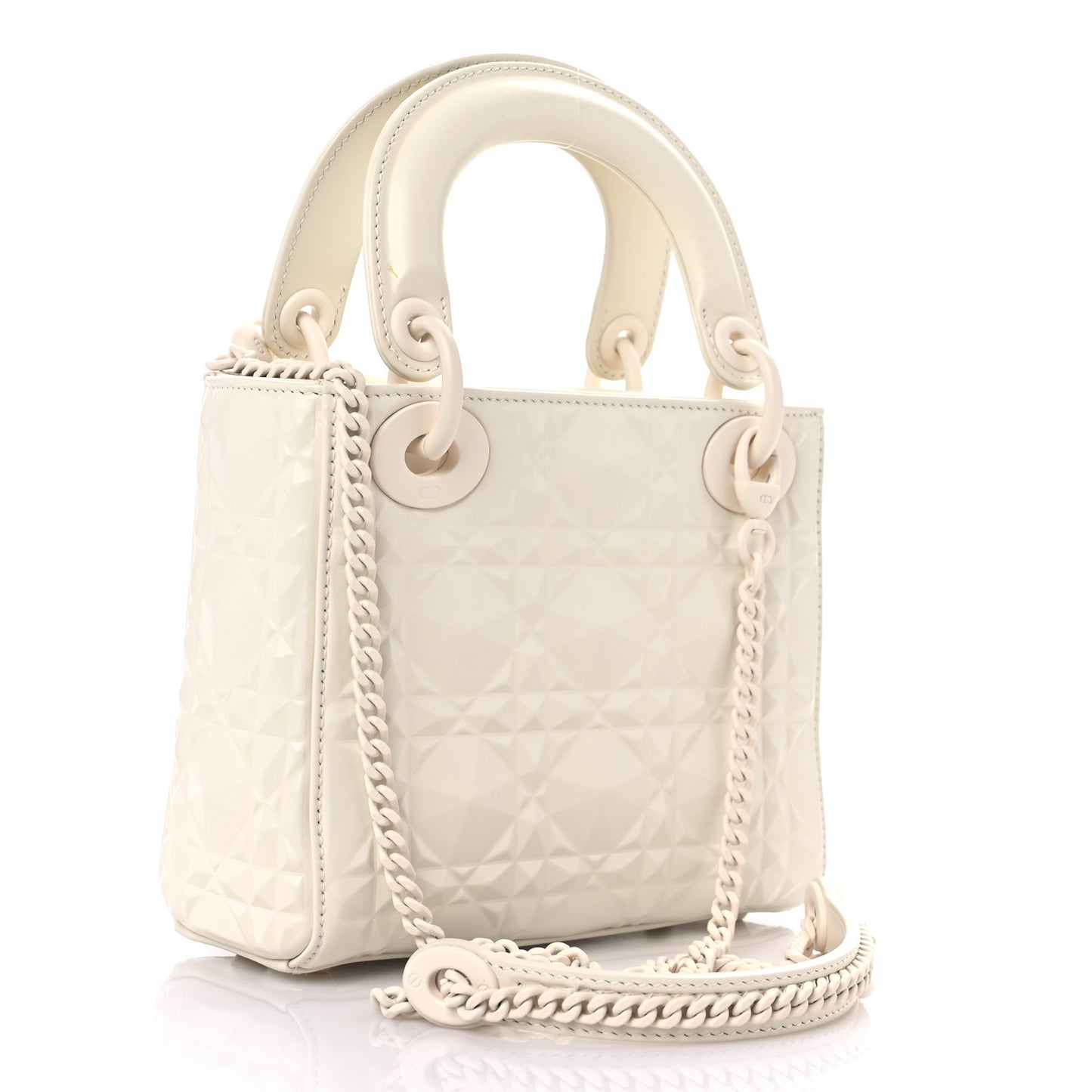 Calfskin Cannage Diamond Mini Lady Dior White