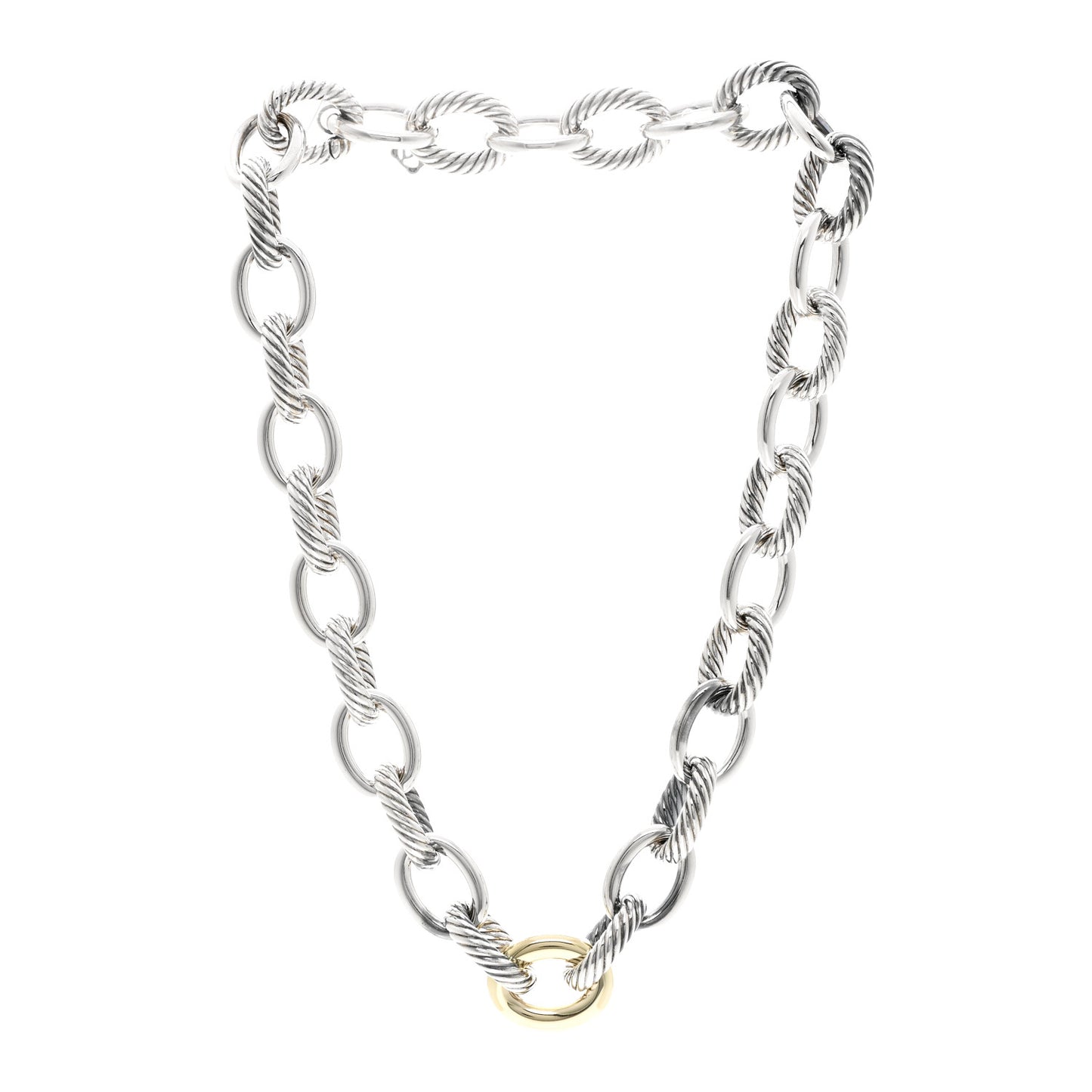 Sterling Silver 14K Yellow Gold Large Oval Link Necklace