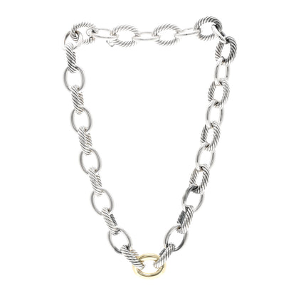 David Yurman Sterling Silver 14K Yellow Gold Large Oval Link Necklace 3 of 4