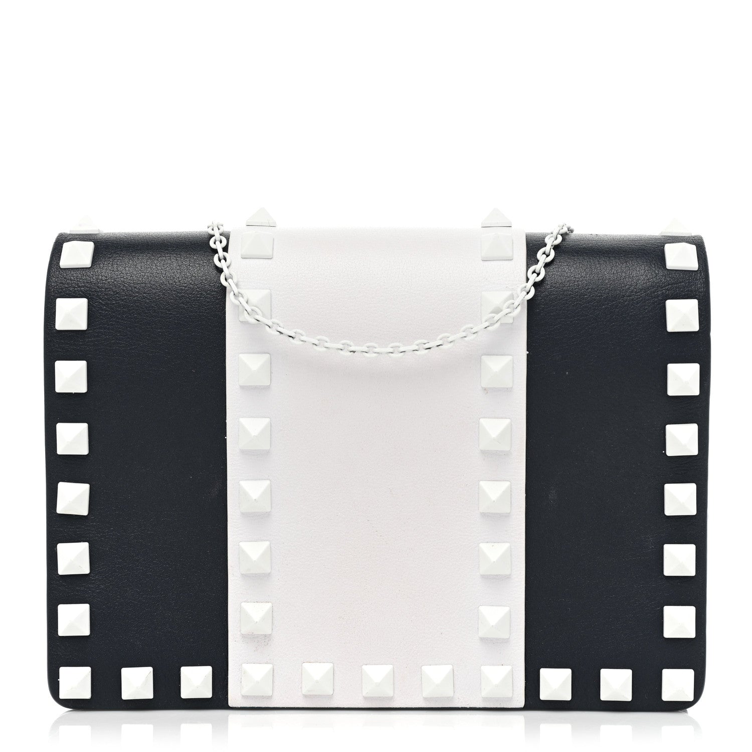 Valentino Garavani Vitello Colorblock Free Rockstud Wallet on Chain Marine Optic White 1 of 15