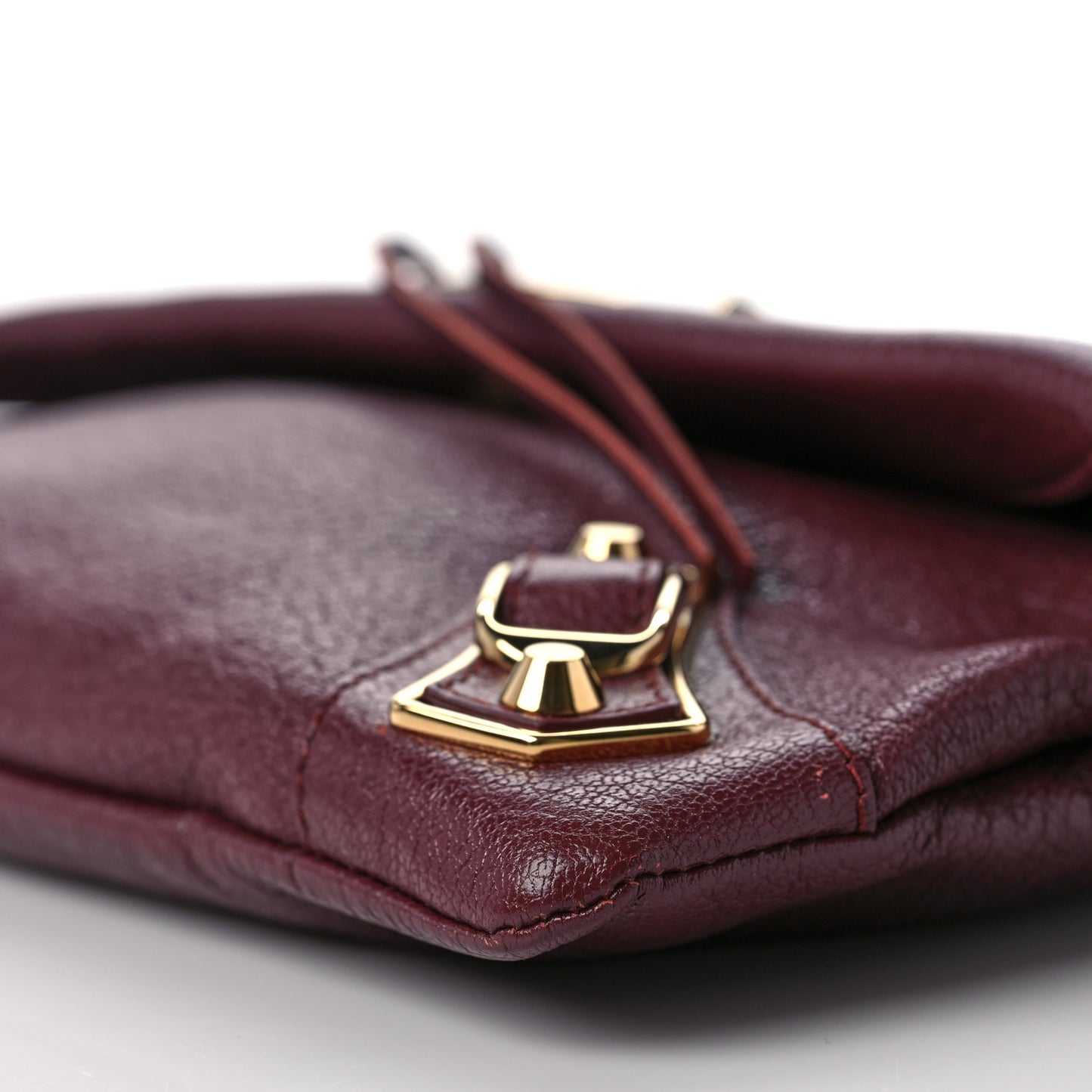 Chevre Gold Metallic Edge Hardware Envelope Clutch Bordeaux