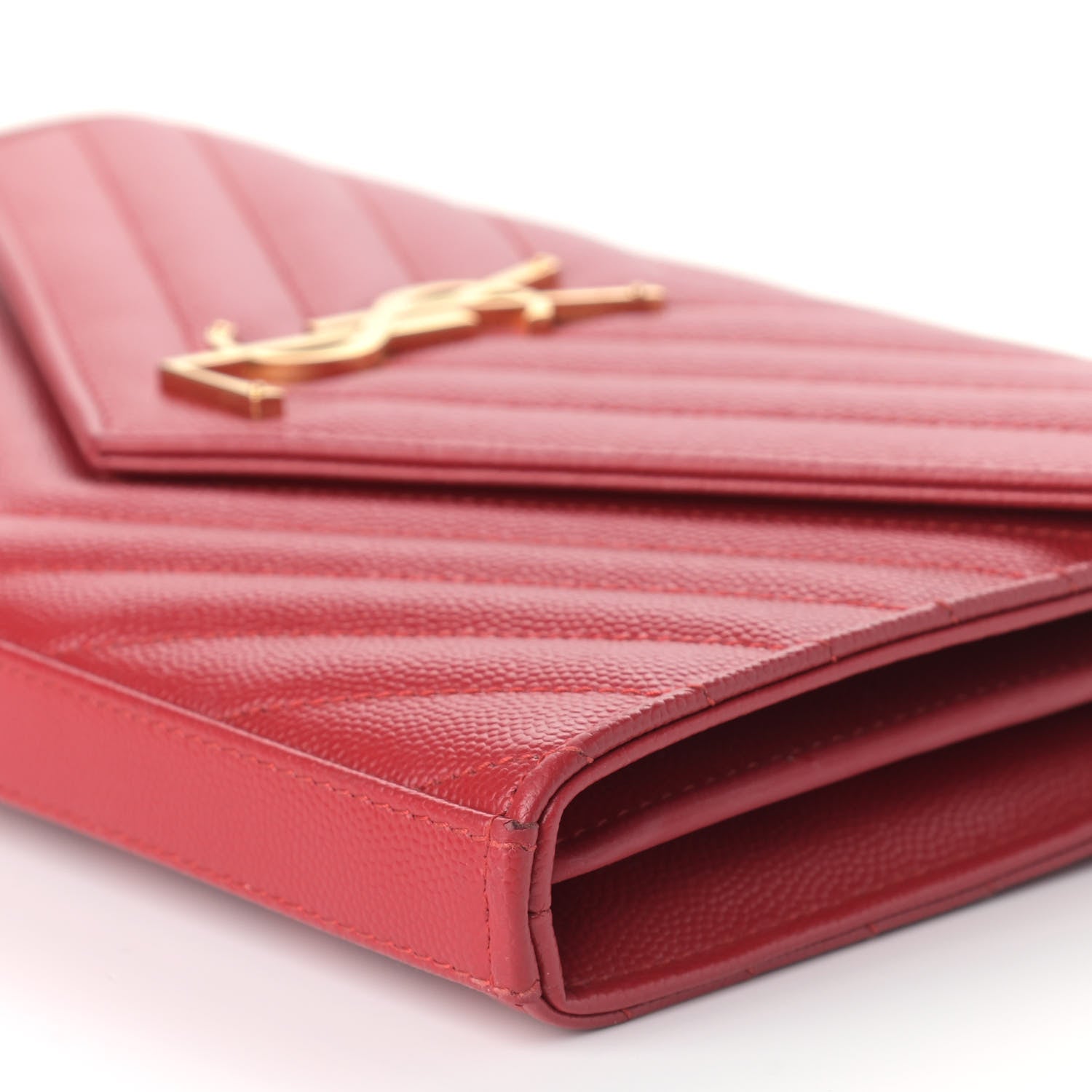 Saint Laurent Grain De Poudre Matelasse Chevron Monogram Chain Wallet Red 6 of 10