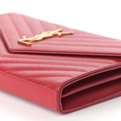 Saint Laurent Grain De Poudre Matelasse Chevron Monogram Chain Wallet Red 6 of 10