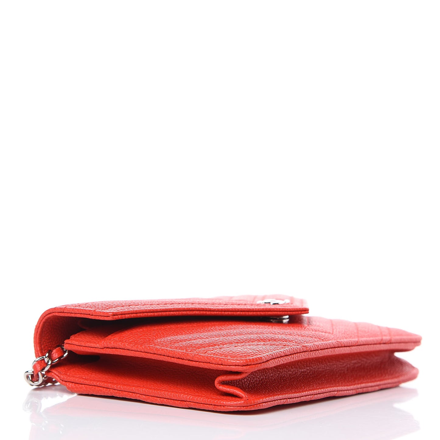 Caviar Chevron Quilted Statement Wallet On Chain WOC Red