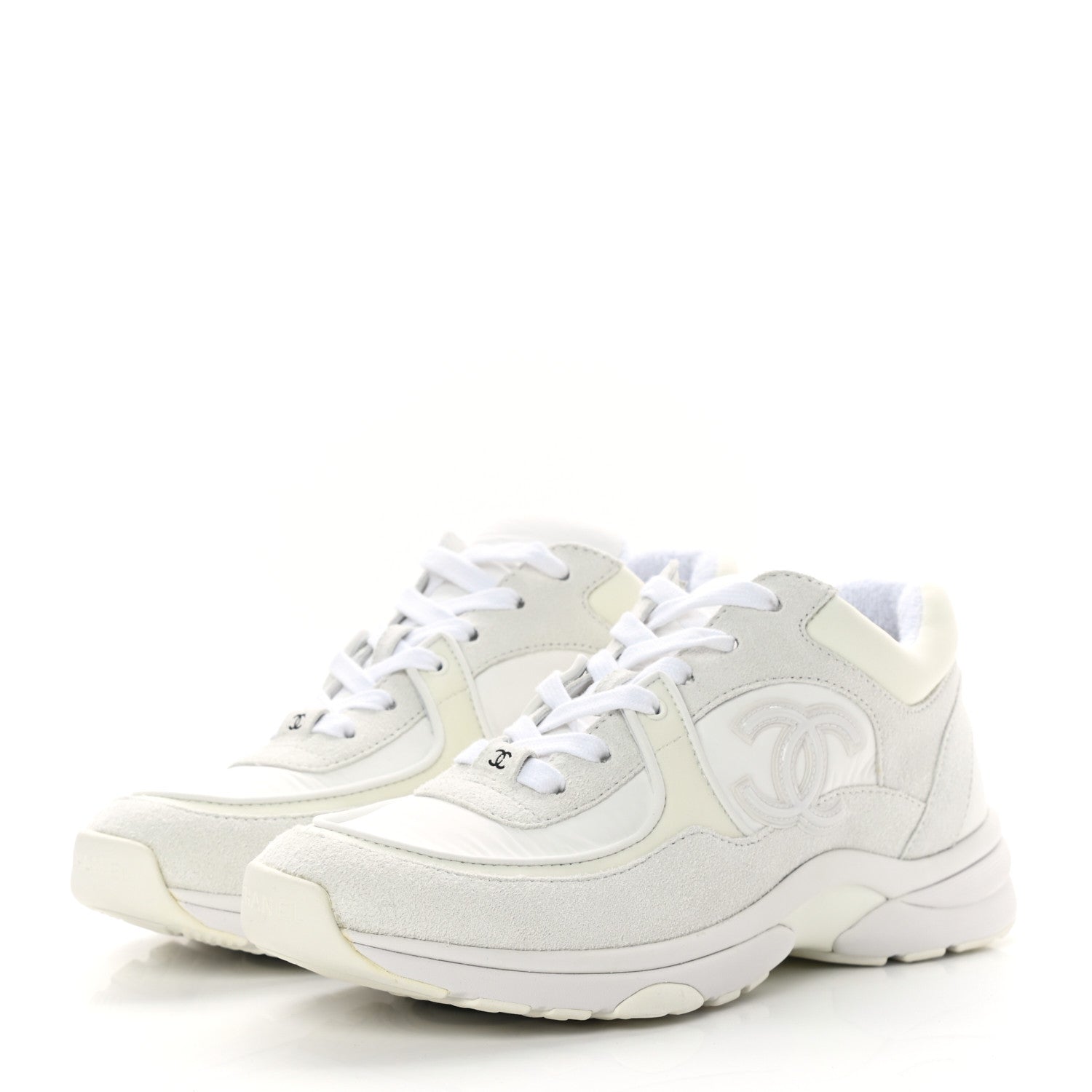 Chanel Suede Calfskin Fabric CC Sneakers 39 White 3 of 11