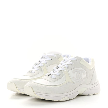 Chanel Suede Calfskin Fabric CC Sneakers 39 White 3 of 11