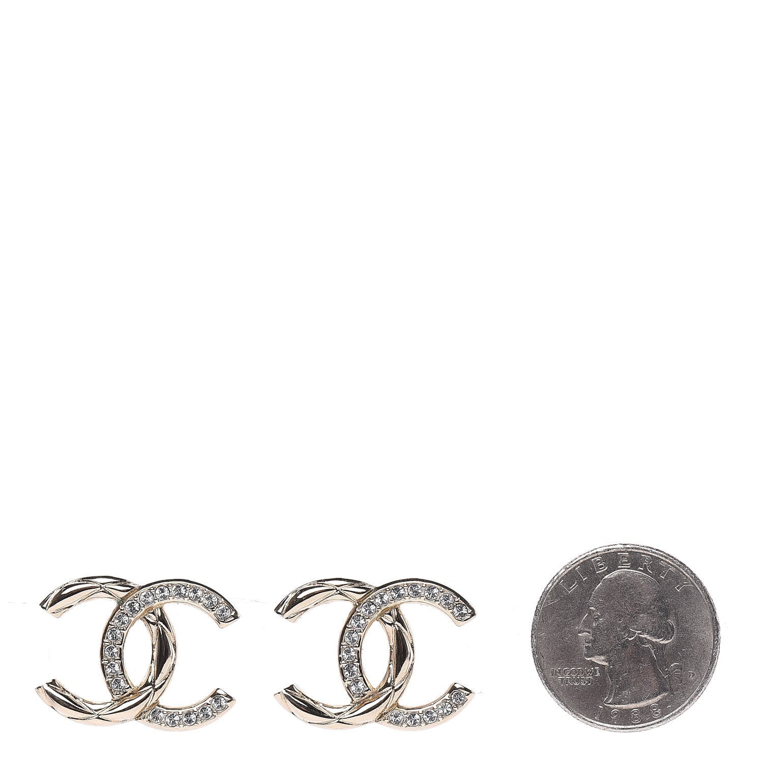 Chanel Crystal Glitter Quilted CC Earrings Light Gold 2 of 5
