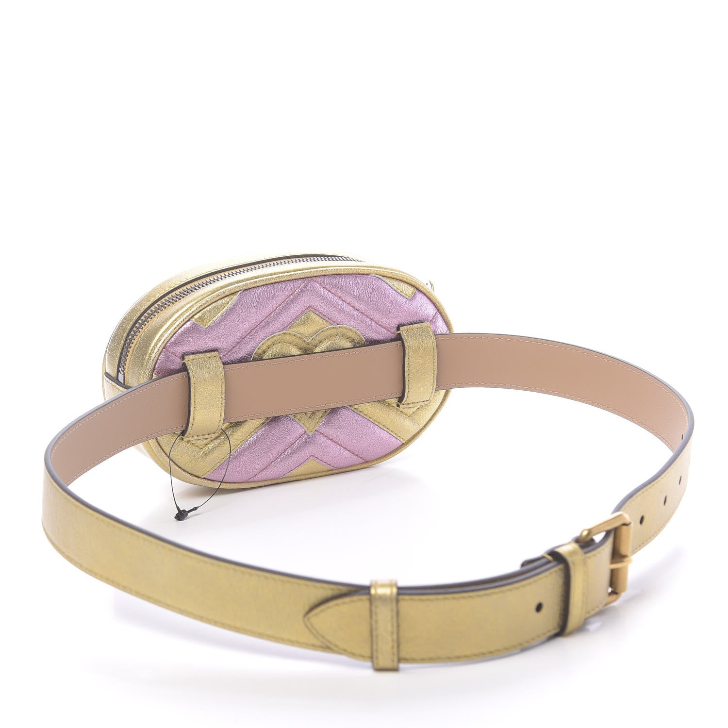 Gucci Metallic Nappa Matelasse Heart GG Marmont Belt Bag 85 34 Oro Vecchio Rosa 3 of 10
