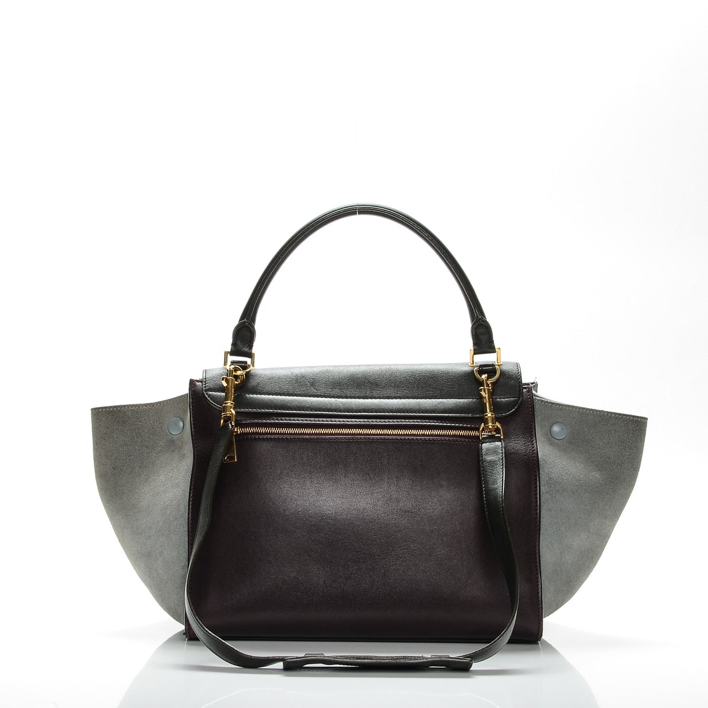 Smooth Calfskin Suede Medium Tri-Color Trapeze Dark Grey