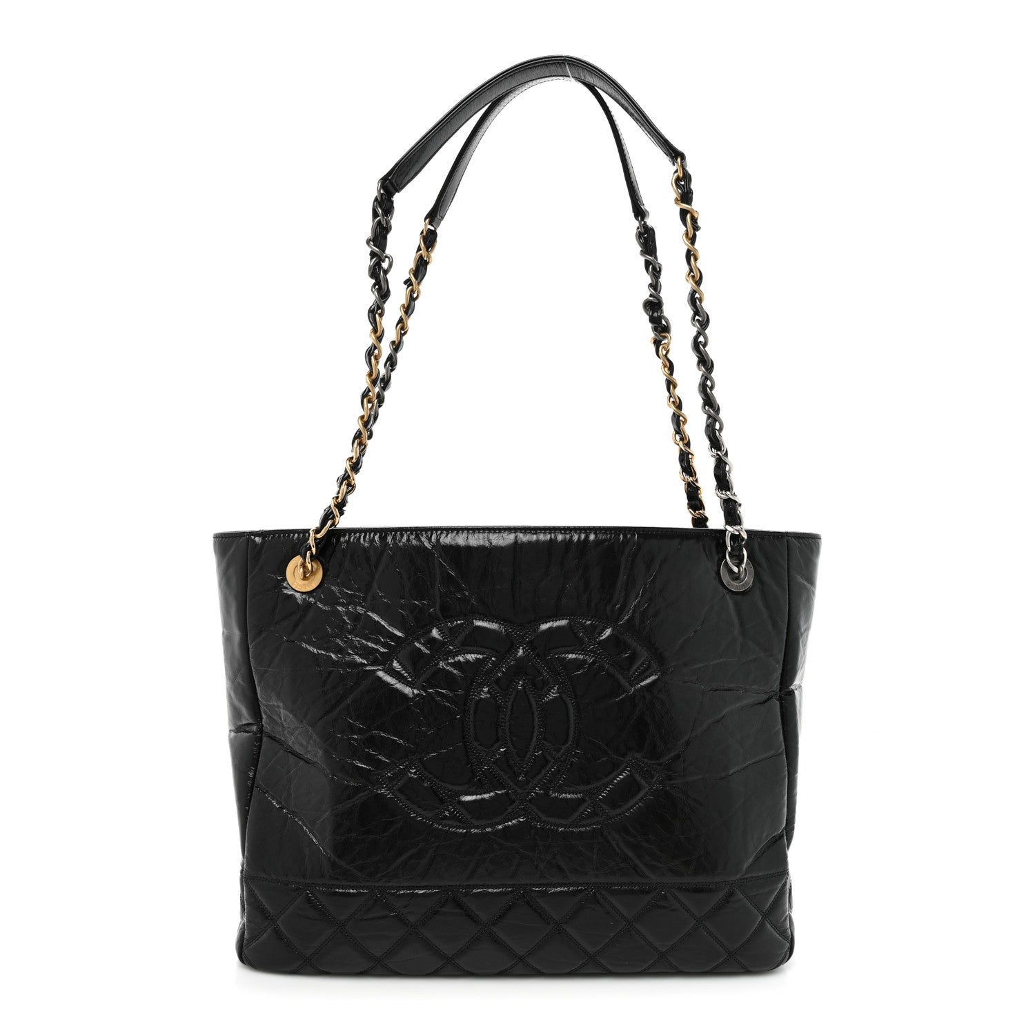 Chanel Shiny Aged Calfskin Quilted Large Shopping Bag Black 1 of 14