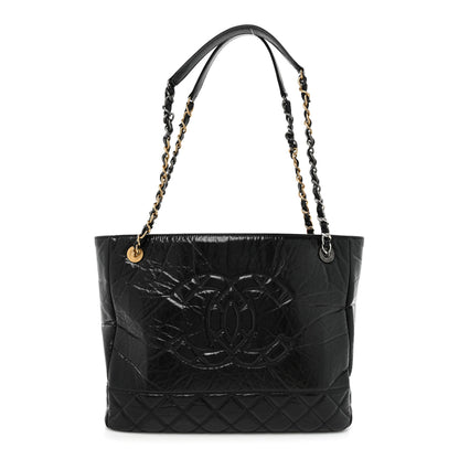 Chanel Shiny Aged Calfskin Quilted Large Shopping Bag Black 1 of 14