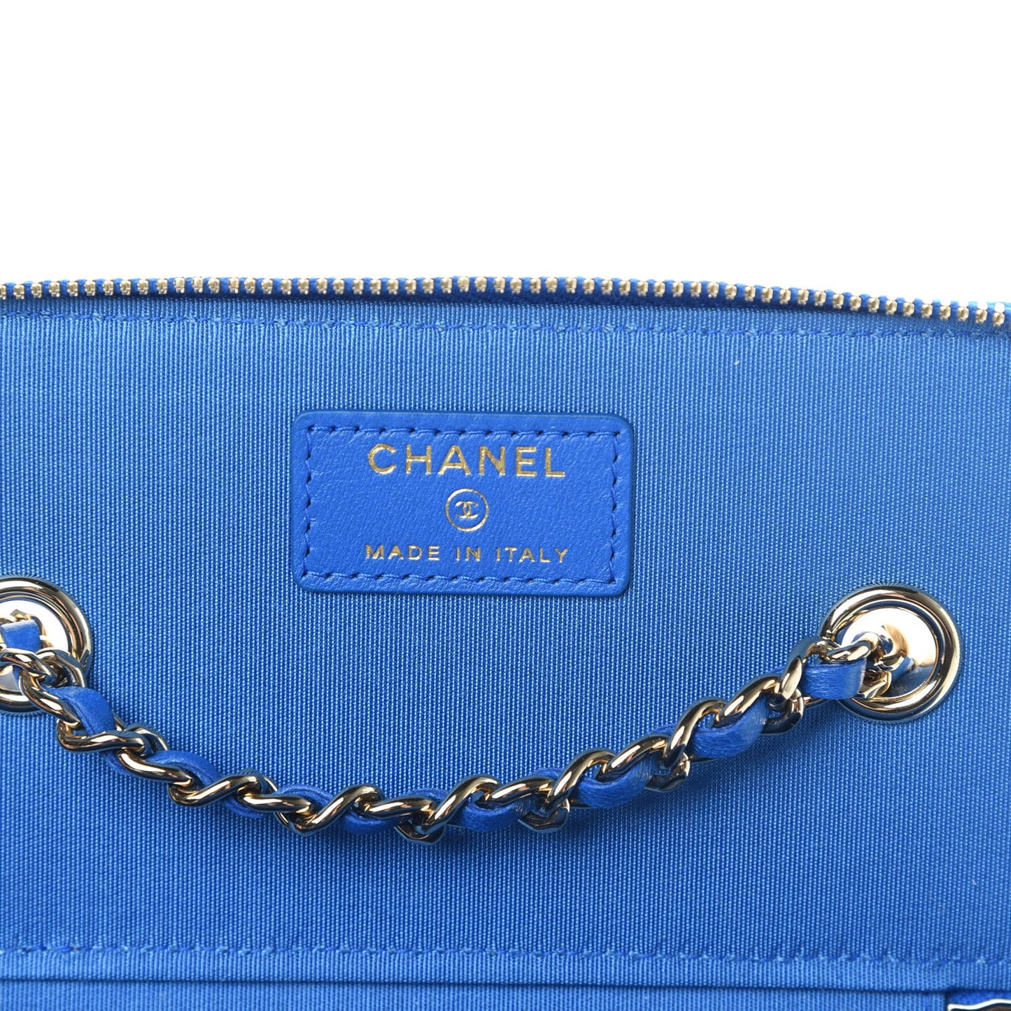 Raffia Jute Striped Small Vanity Case With Chain Blue Beige