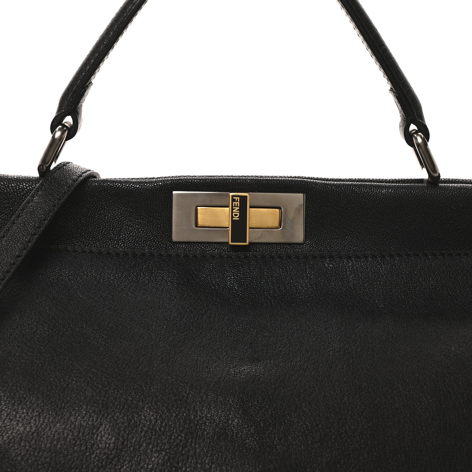 Fendi Goatskin Large Peekaboo Iconic Satchel Black 7 of 10