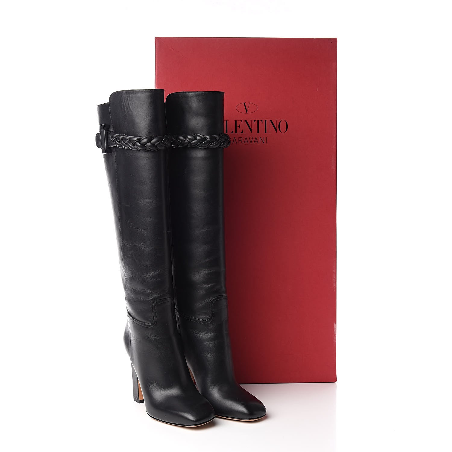 Valentino Garavani Vitello Braided Knee High 100mm Boots 36 Black 8 of 8