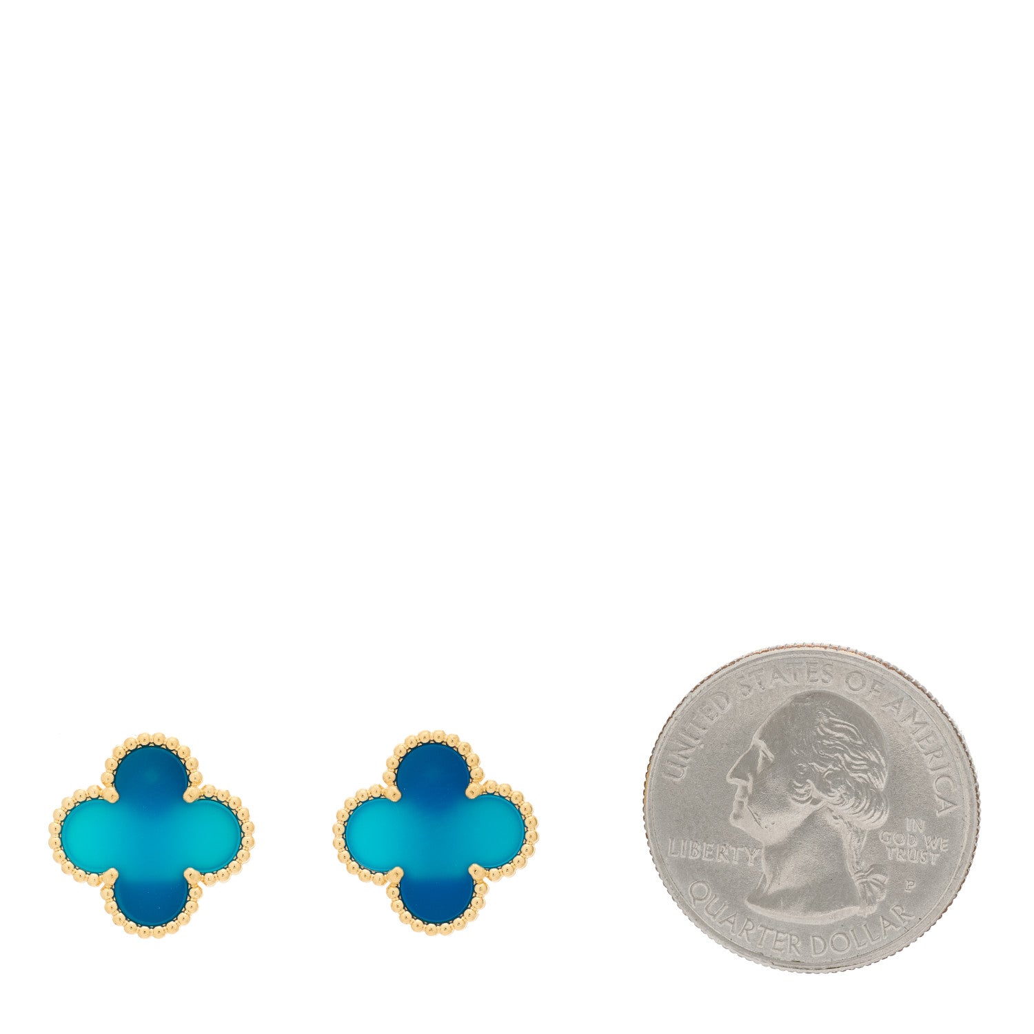 Van Cleef & Arpels 18K Yellow Gold Blue Agate Vintage Alhambra Earrings 2 of 5