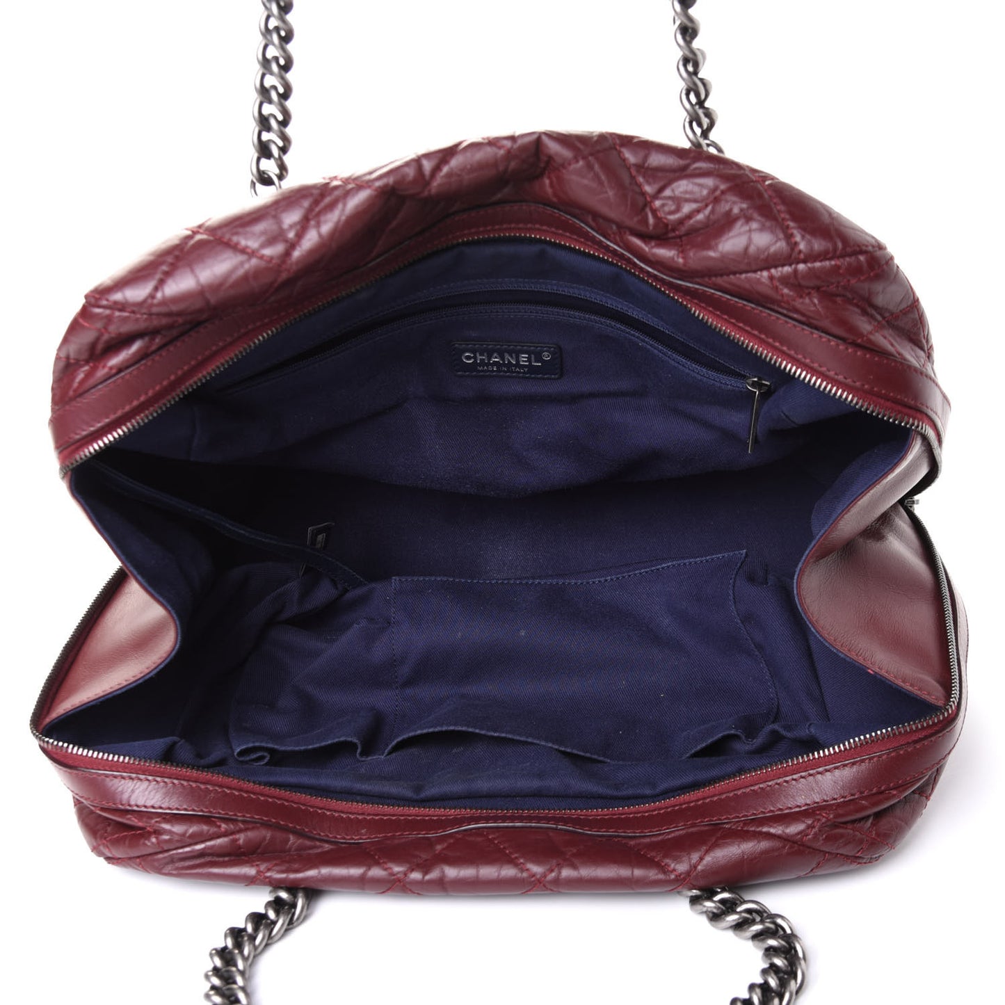 Aged Calfskin Quilted Large Secret Tag Bowling Bag Burgundy