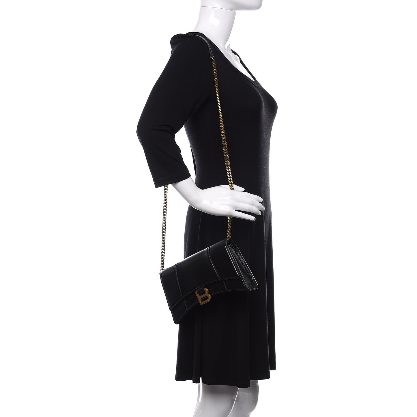Shiny Box Calfskin Small Hourglass Evening Chain Bag Black