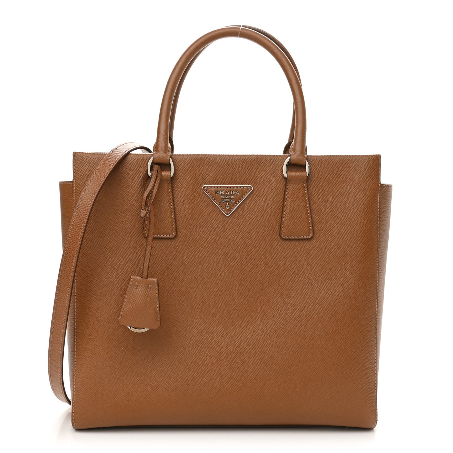 Saffiano Lux Double Handle Shopping Tote Caramel