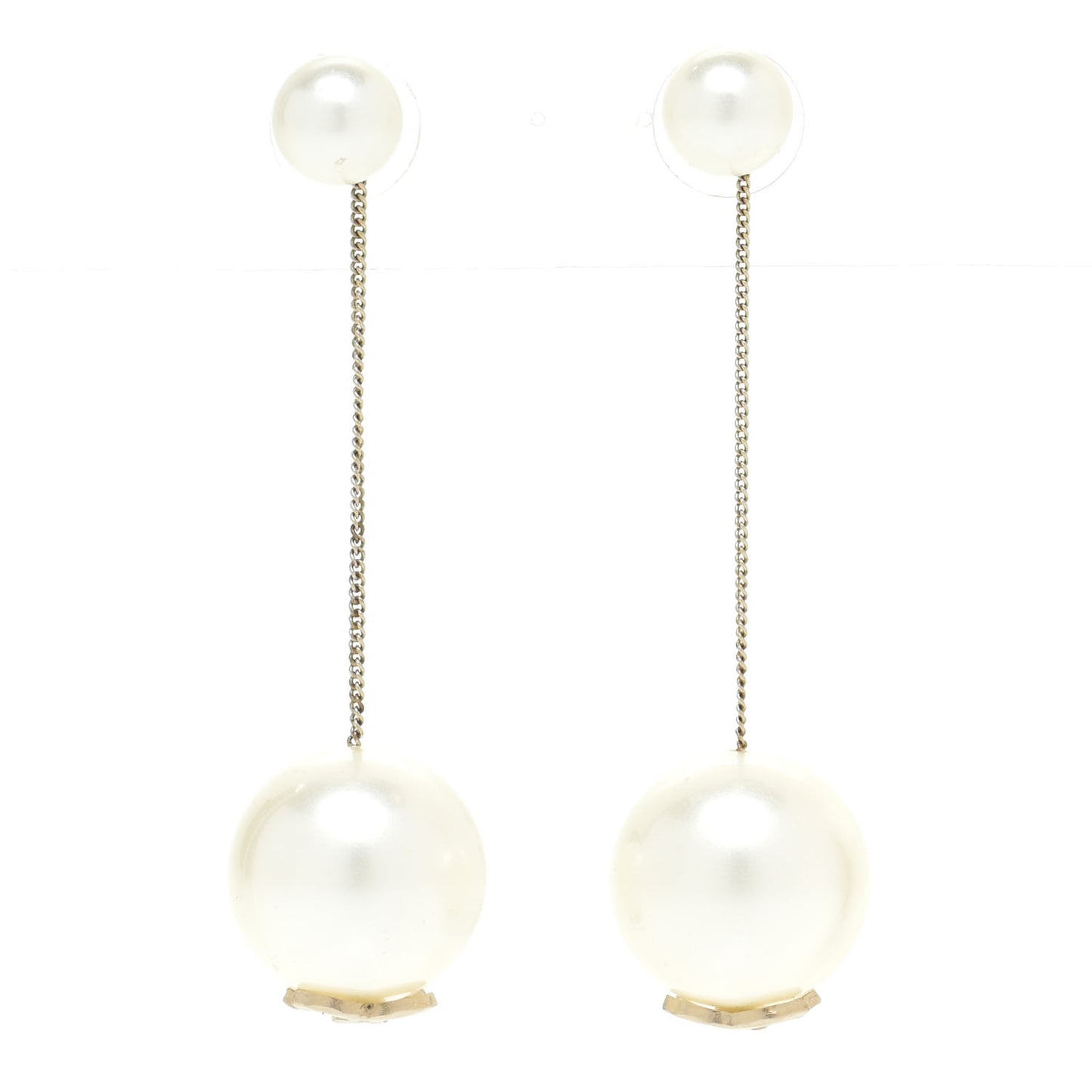 Pearl CC Chain Drop Earrings Gold