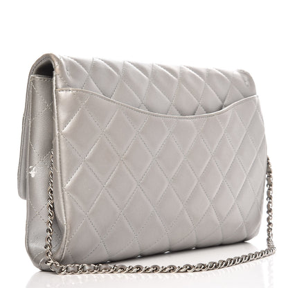 Chanel Metallic Lambskin Quilted Clutch With Chain Flap Grey 3 of 12