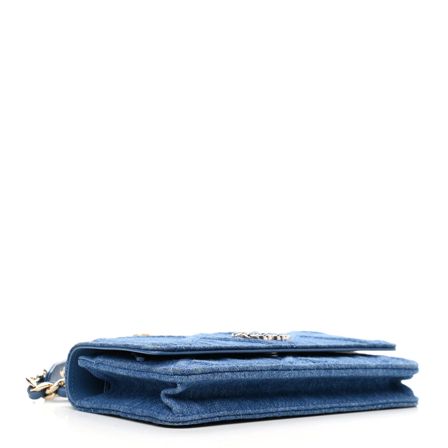 Denim Quilted Chanel 19 Wallet On Chain WOC Blue