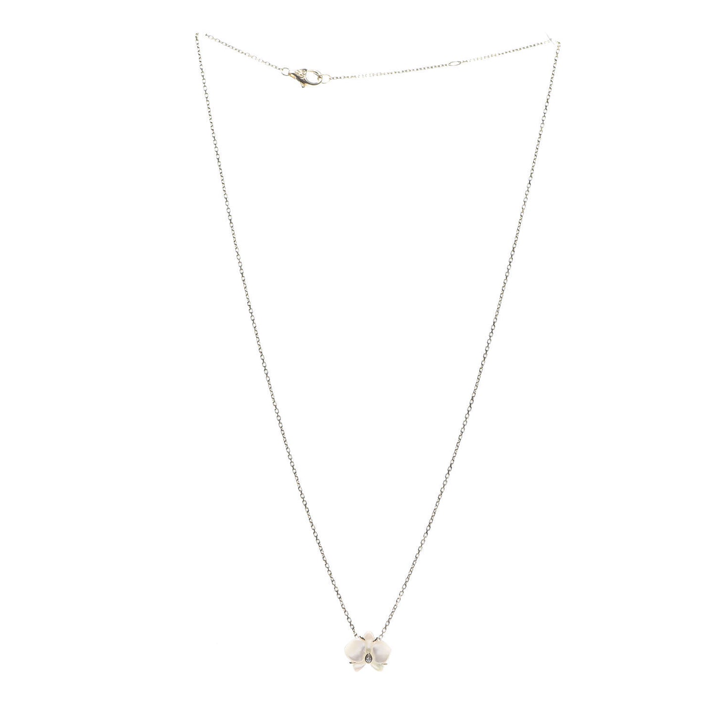 18K Yellow Gold Mother Of Pearl Diamond Caresse D'Orchidees Par Necklace