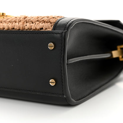 Saint Laurent Raffia Calfskin Mini Classic Monogram Cassandra Top Handle Black Natural 10 of 15