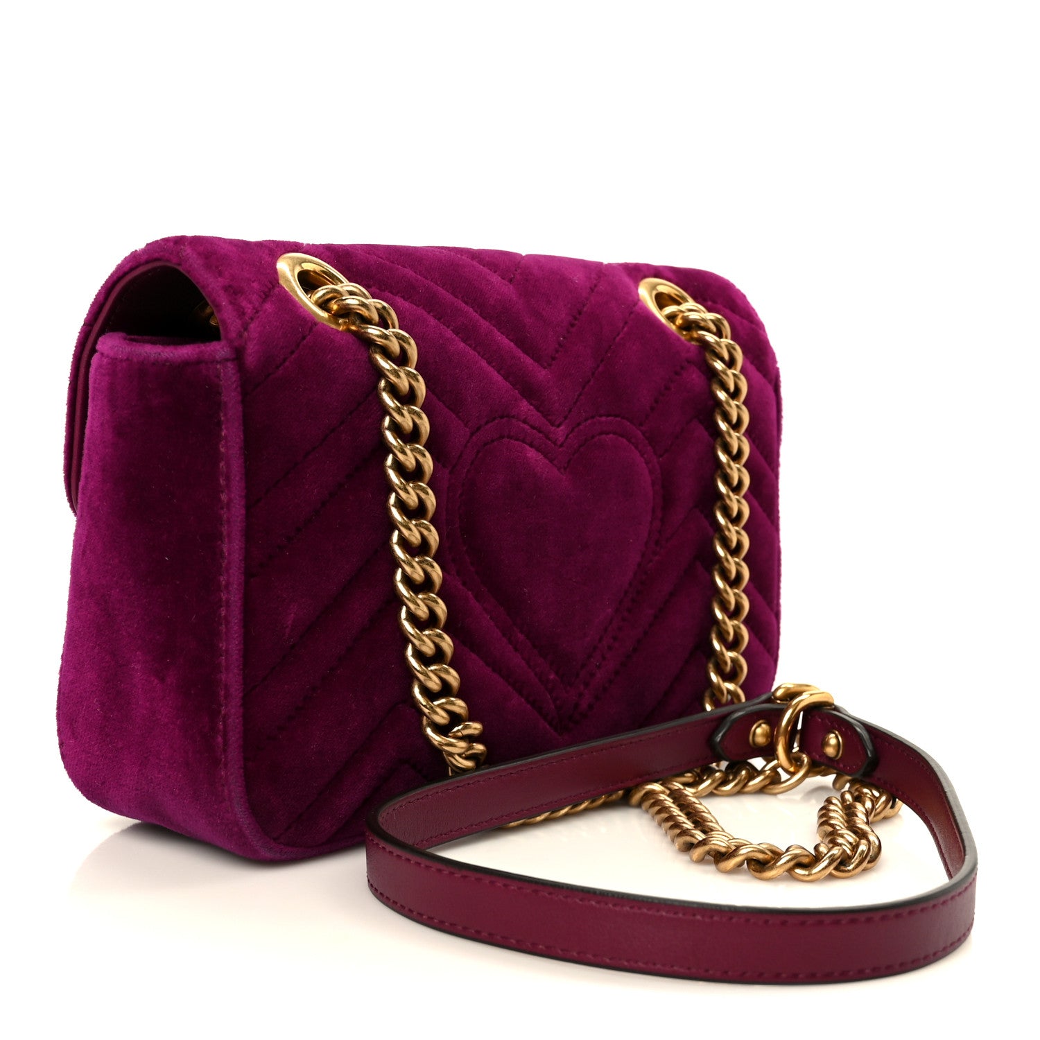 Gucci Velvet Matelasse Mini GG Marmont Shoulder Bag Fuchsia Violet Cyclamen 3 of 11