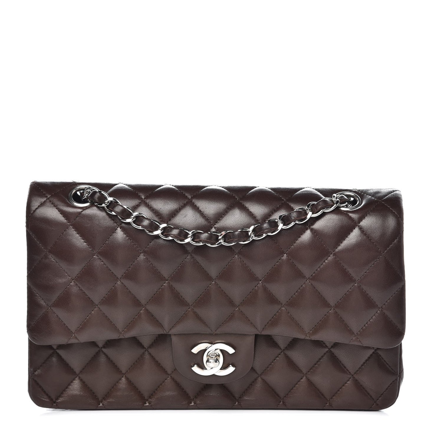 Lambskin Quilted Medium Double Flap Brown