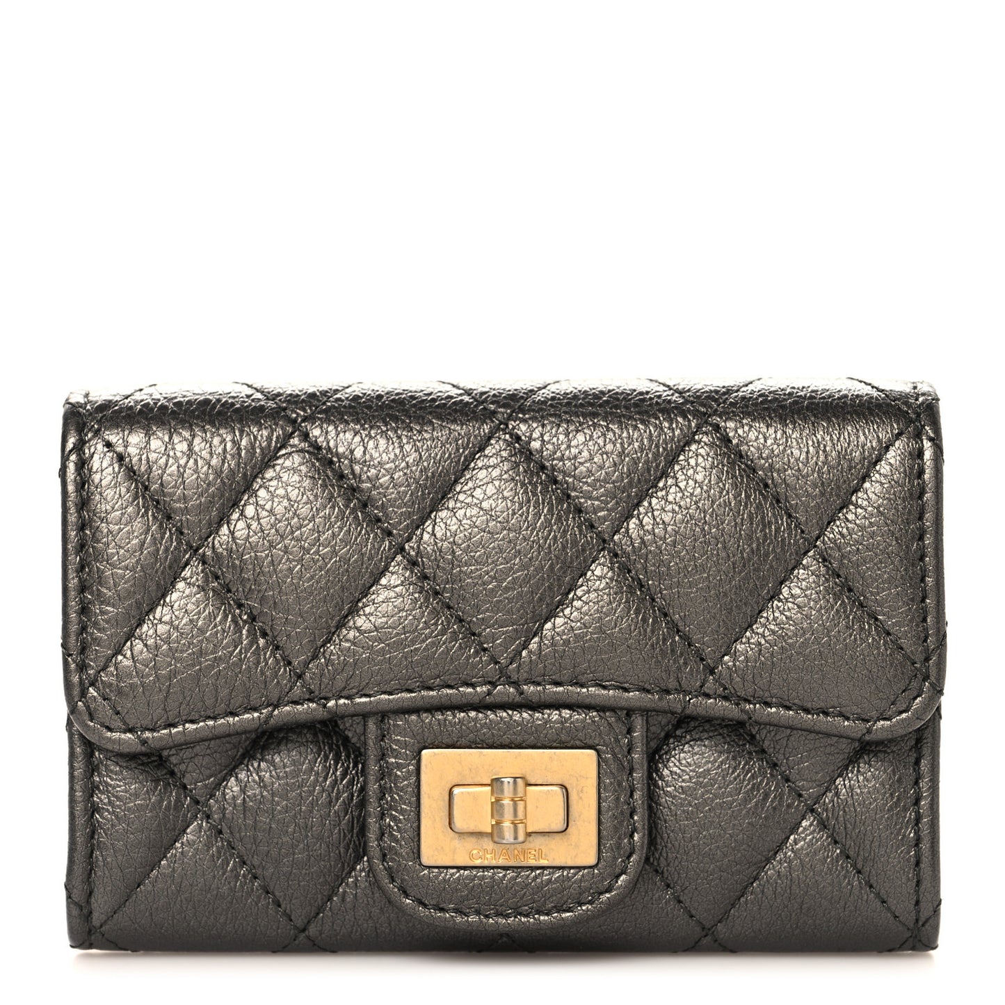 Metallic Calfskin Quilted Reissue Flap Card Holder Charcoal