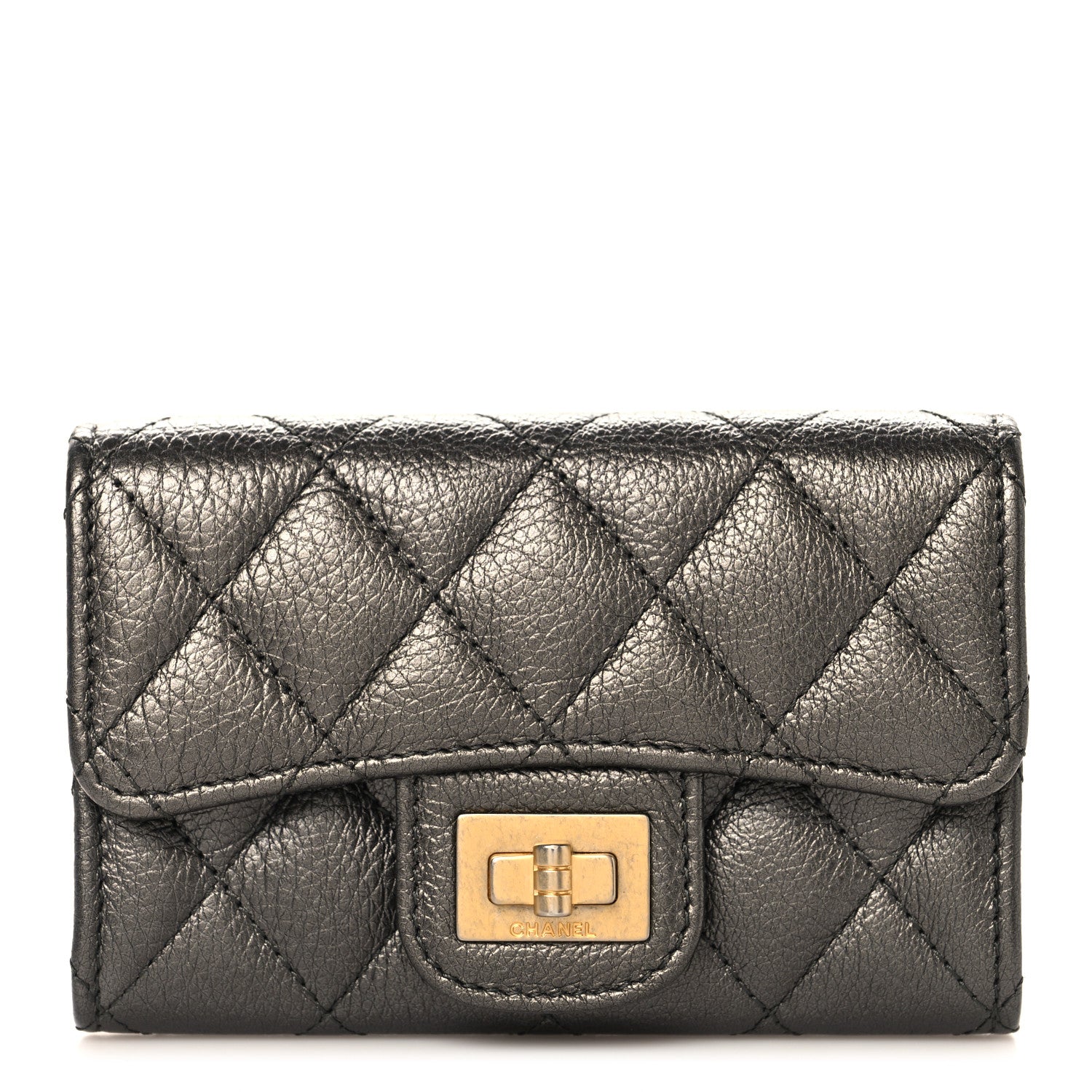 Chanel Metallic Calfskin Quilted Reissue Flap Card Holder Charcoal 1 of 8