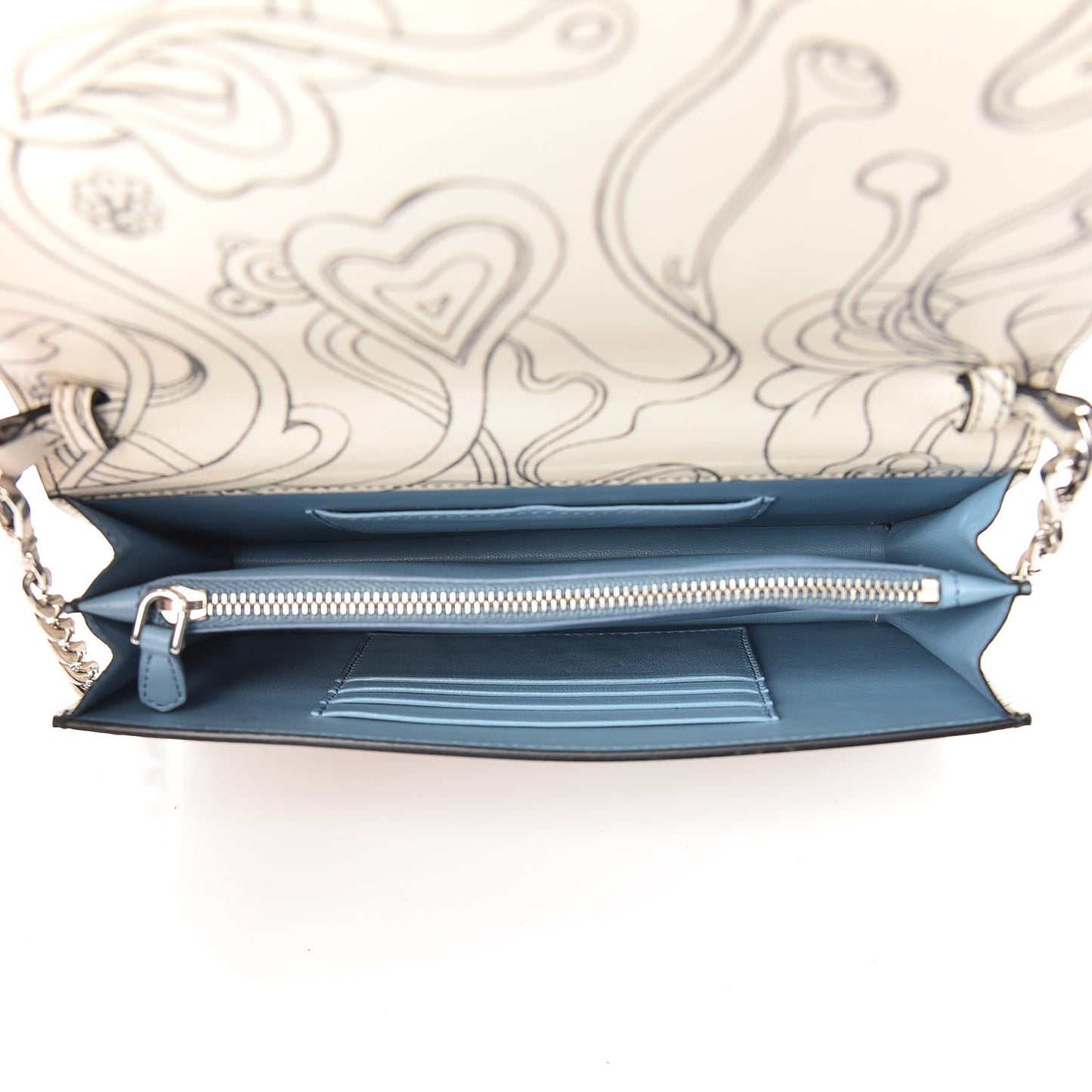 X JAMES JEAN Glace Calfskin Rabbit Print Wallet On Chain Opaline