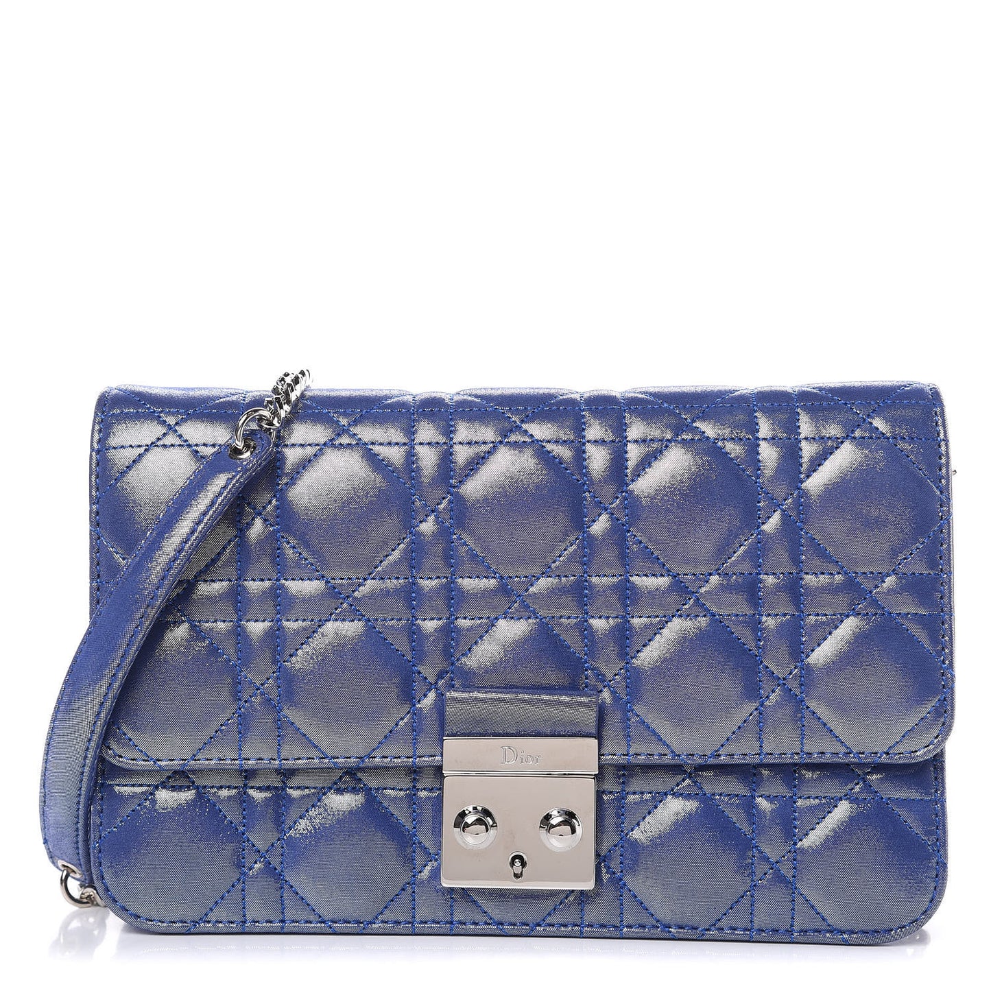 Metallic Calfskin Cannage Miss Dior Promenade Pouch Blue