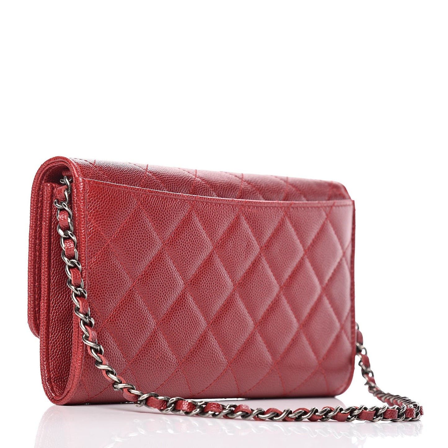 Caviar Quilted Wallet on Removable Chain Red