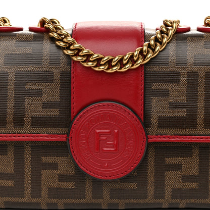 Fendi Glazed Fabric Vitello Century FF 1974 Stamp Patch Mini Double F Crossbody Bag Mogano Panna Fragola 8 of 10