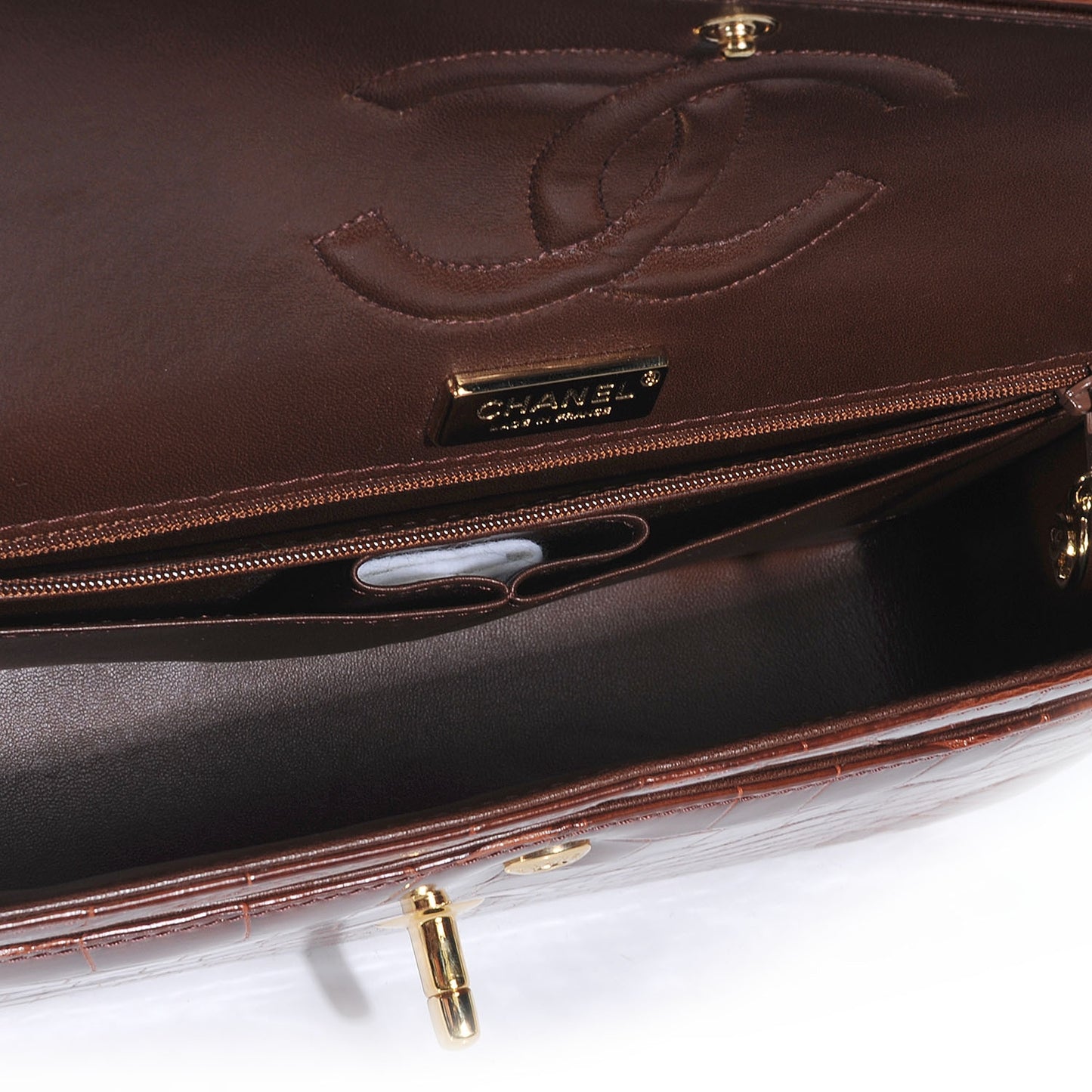 Alligator Medium Double Flap Brown