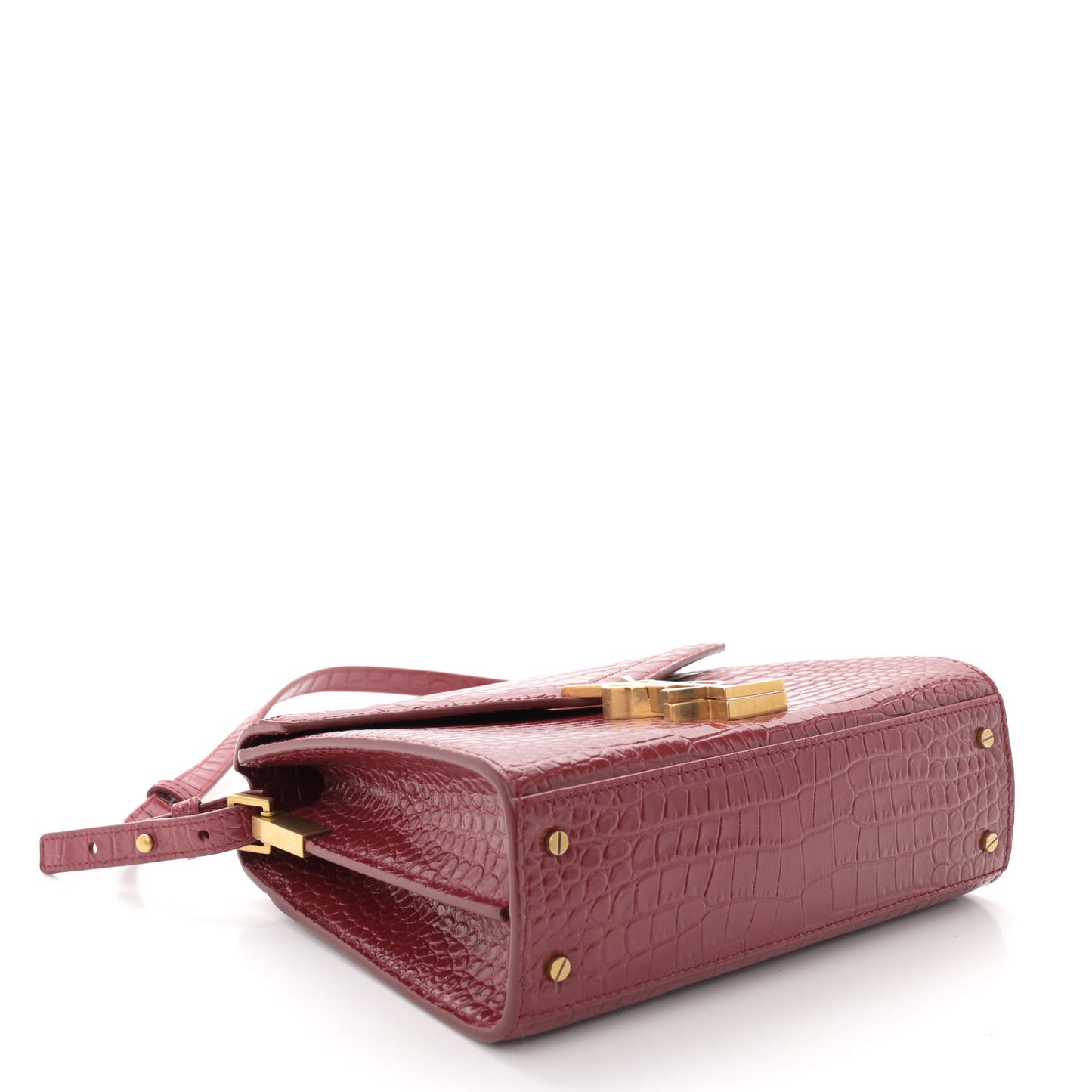 Calfskin Crocodile Embossed Mini Classic Monogram Cassandra Top Handle Red