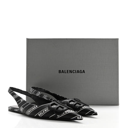 Balenciaga Calfskin Diagonal Allover Logo Print BB Knife Pointy Toe Slingback Flats 35.5 Black White 9 of 9