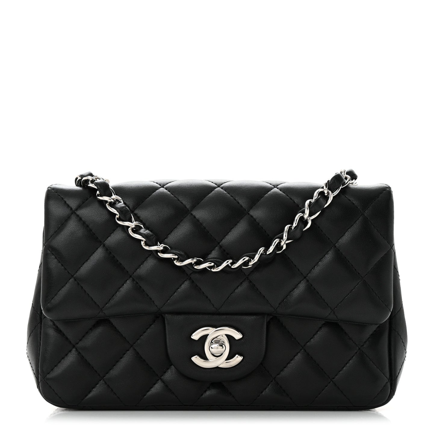 Lambskin Quilted Mini Rectangular Flap Black