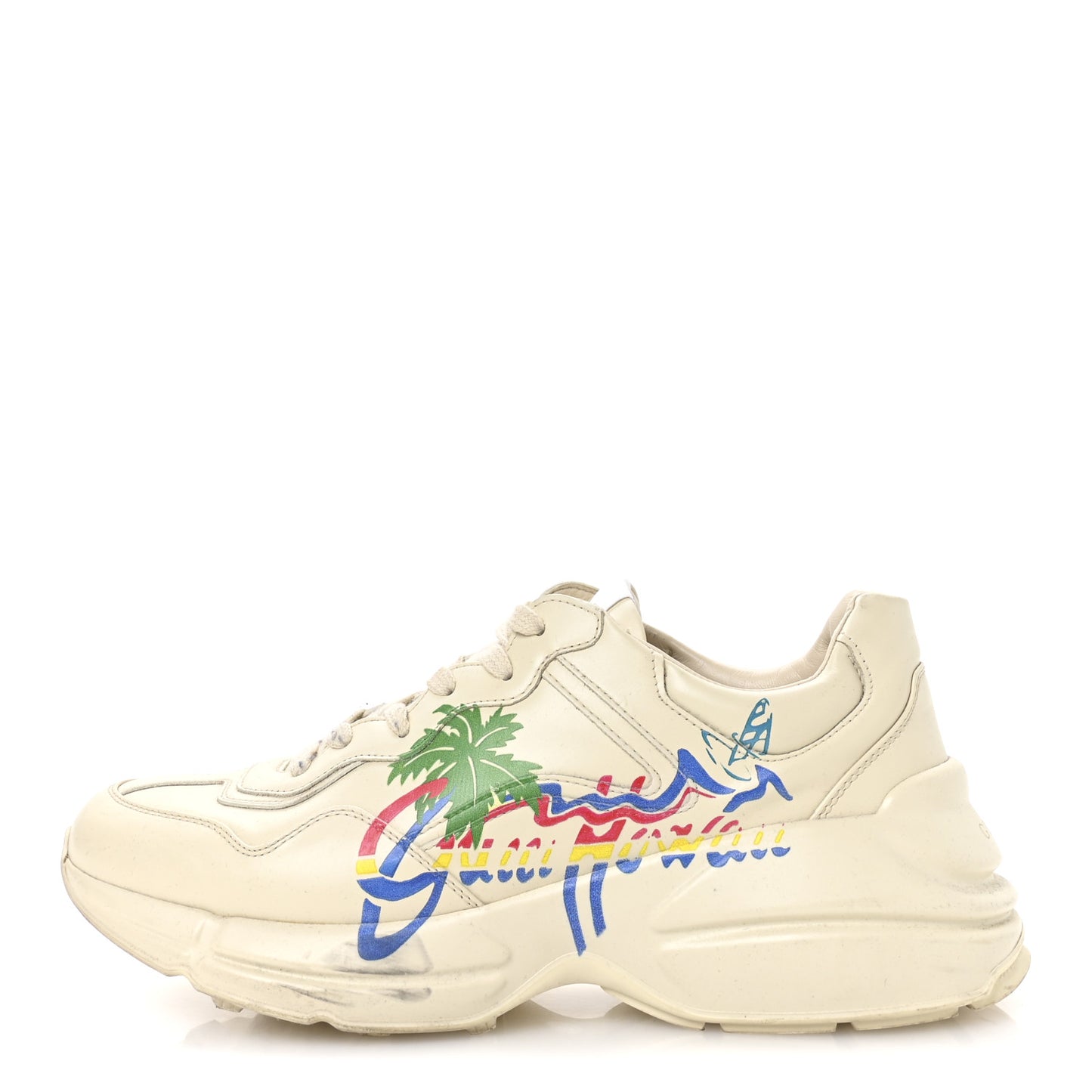 Calfskin Hawaii Printed Mens Rhyton Sneakers 8 White