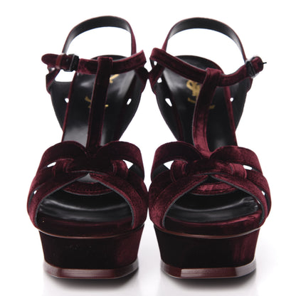 Saint Laurent Velvet Tribute 105 Platform Sandals 38.5 Burgundy 2 of 9