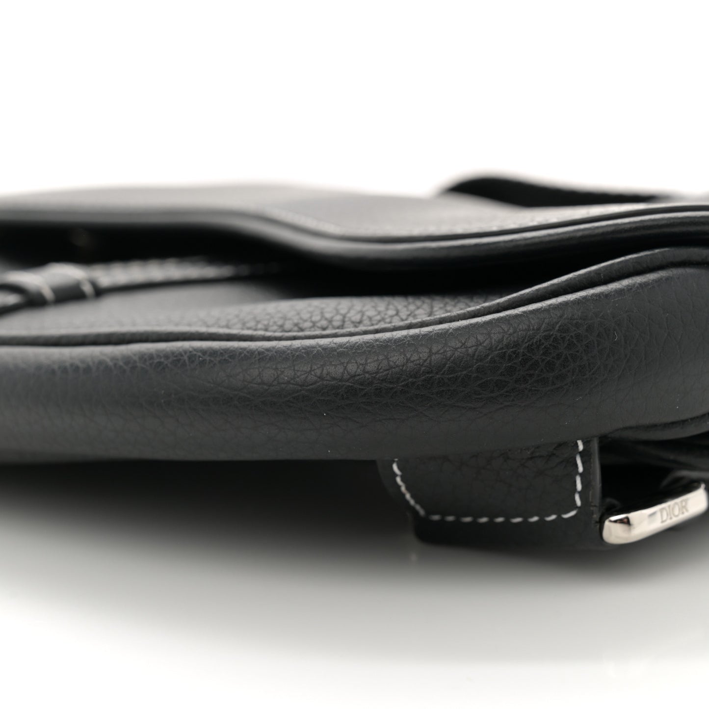 Grained Calfskin Mens Mini Saddle Bag Black