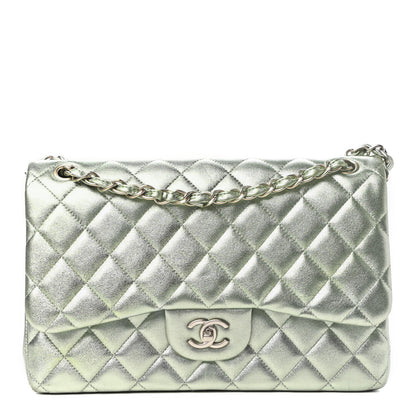 Chanel Metallic Lambskin Quilted Jumbo Double Flap Green 1 of 10
