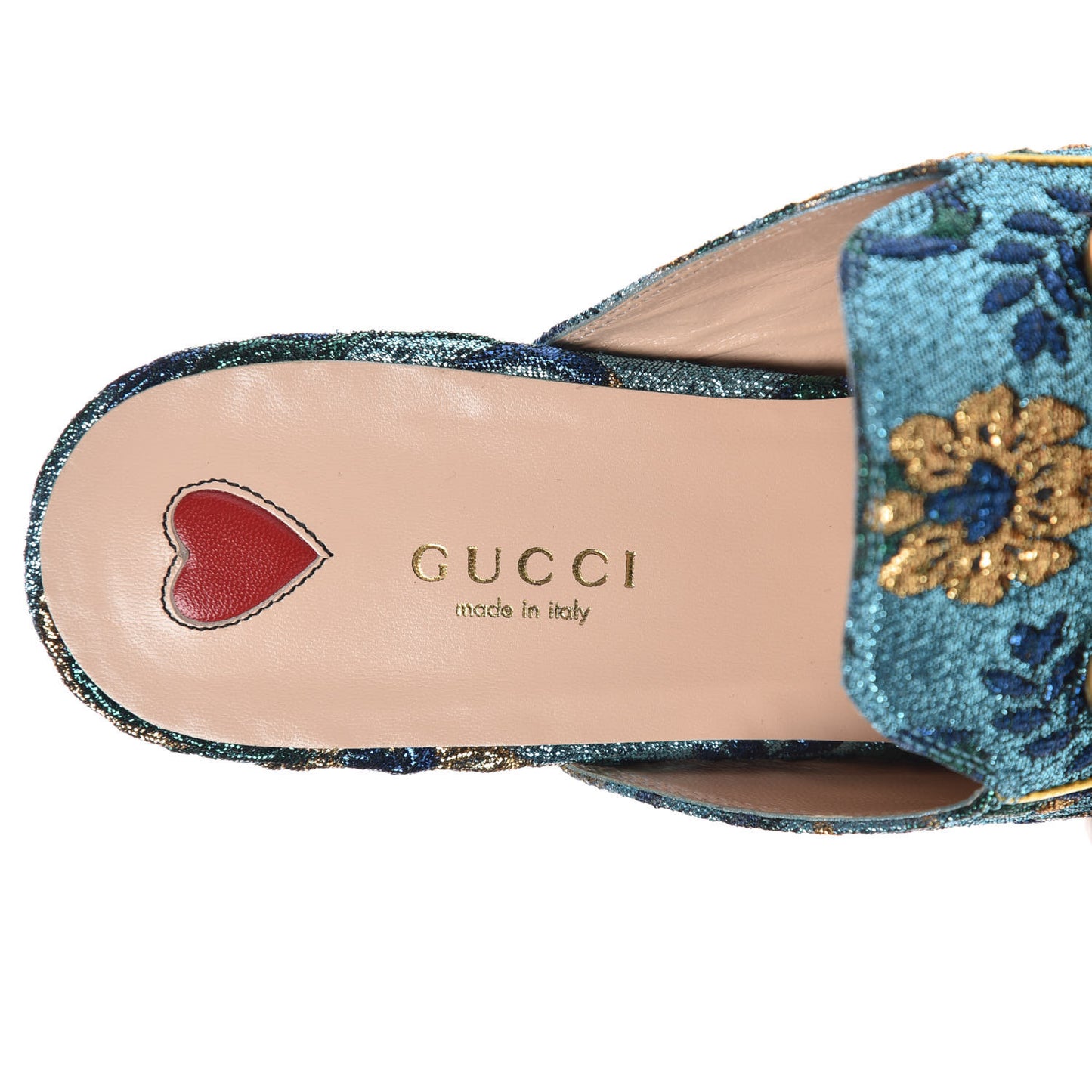 Iridescent Brocade Womens Princetown Slippers 39 Azure Multicolor Oro