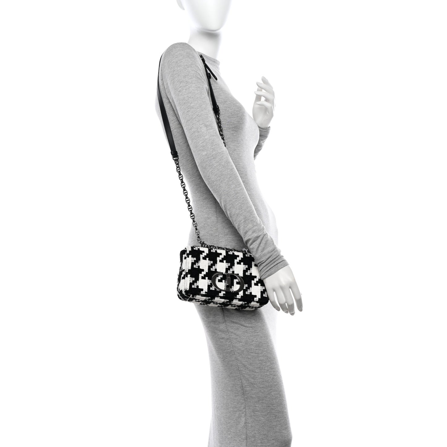 Tweed Macro Houndstooth Small Caro Bag Black White