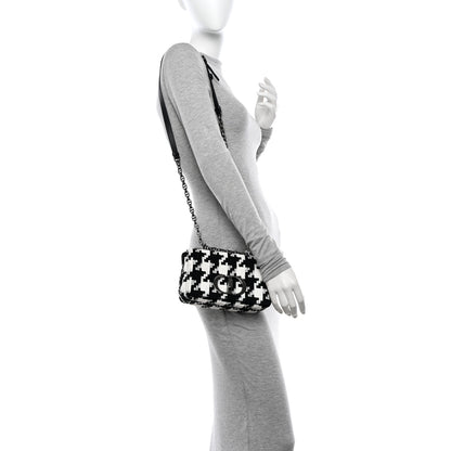 Christian Dior Tweed Macro Houndstooth Small Caro Bag Black White 2 of 10